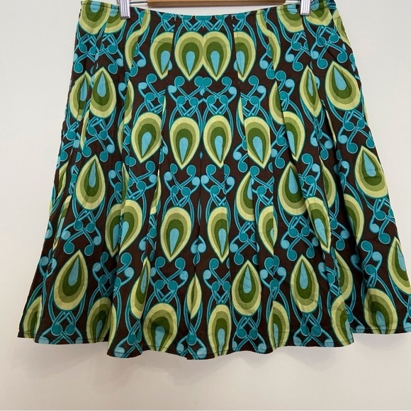 MASSIMO skirt pleated woven cotton tulip A line contemporary green blue size 12 - Picture 5 of 11